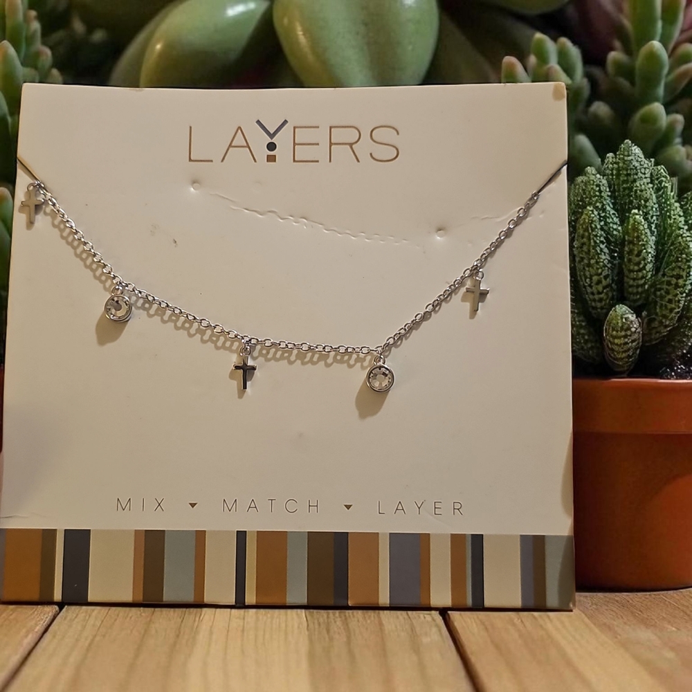 Layers Silver Cross Charm Adjustable Necklace